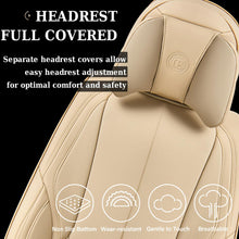 Load image into Gallery viewer, Coverado Universal Seat Covers Full Set, 5 Seats Universal Seat Covers for Cars, Waterproof NAPPA Leather Car Seat Covers with Head Pillow, Auto Protectors Fit for Most Sedans SUV Pick-up Truck, Beige
