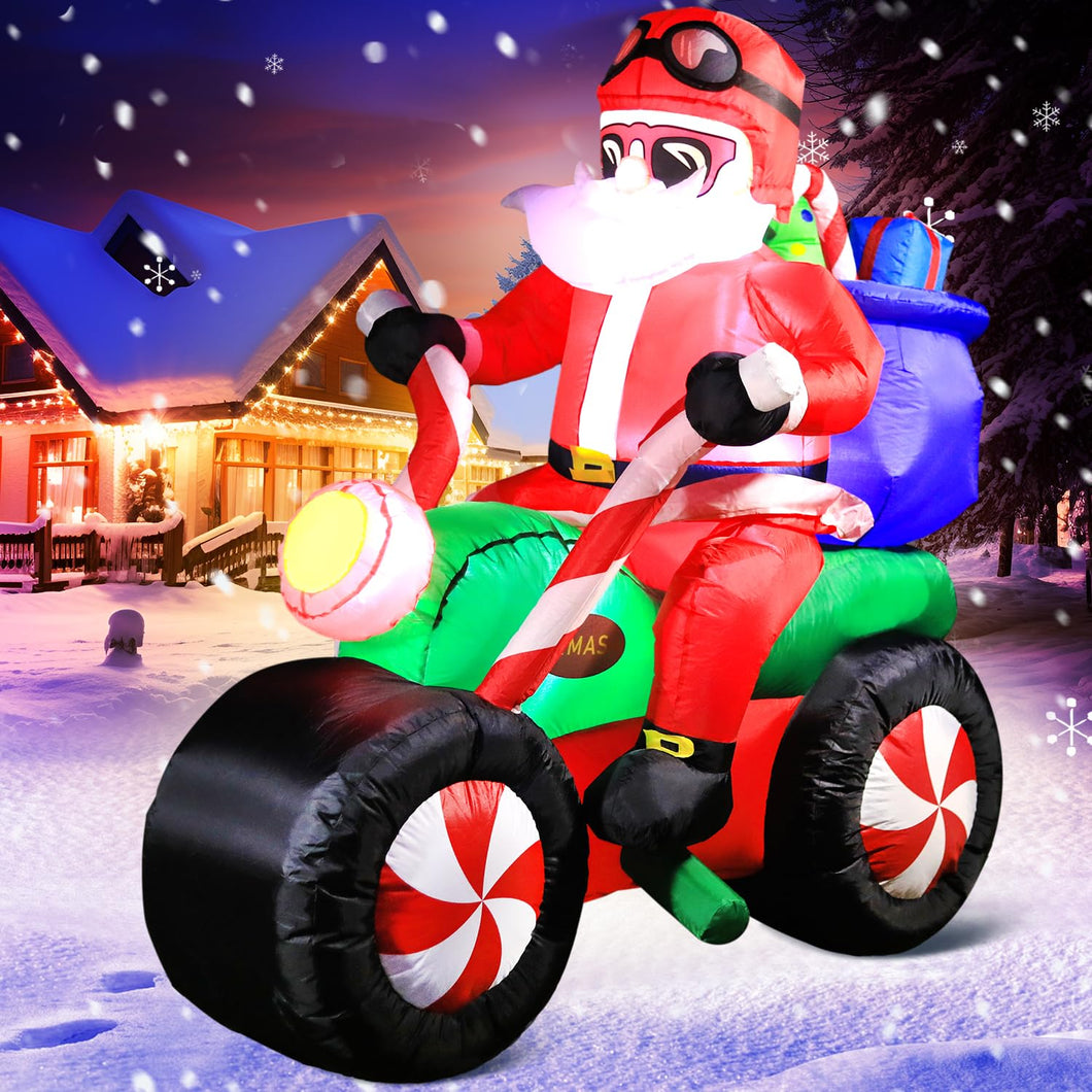 DomKom 6FT Christmas Inflatables Motorcycle, Santa Claus Ride Motorcycle Blow up Giant Yard Decoration, Outdoor Built-in LED Lights Party Lawn Holiday Winter Decor Outside