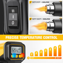 Load image into Gallery viewer, SEEKONE 1800W Heat Gun with LCD Digital Display Compact Design Hot Air Gun Variable Temperature Control 122℉-1202℉（50℃- 650℃）with Memory Function and 4 Nozzles for Crafts, Vinyl Wrap, Shrink Tubing
