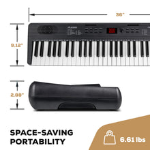Load image into Gallery viewer, Alesis Melody 61 Keyboard Piano for Beginners with 61 Keys, Speakers, Stand, Bench, Headphones, Tablet/Sheet Music Stand, 300 Sounds and Music Lessons
