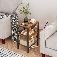 Load image into Gallery viewer, HOOBRO End Table with Charging Station and USB Ports, 3-Tier Nightstand with Adjustable Shelf, Small Side Table for Small Space in Living Room, Bedroom and Balcony, Rustic Brown BF112BZ01
