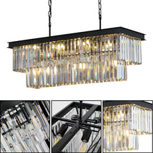 Load image into Gallery viewer, Weesalife Crystal Chandeliers for Dining Room 11-Light Black Modern Chandelier Rectangle Contemporary Pendant Light Fixture for Kitchen Island Bar L33.5 Inch
