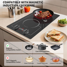 Load image into Gallery viewer, VBGK 2 burner Induction cooktop,110V 2300W double burner hot plate with LED Touch Screen, 9 Power Levels, Kids Lock &amp; Timer, Overheat Protection, knob and touch control Double Induction Cooktop
