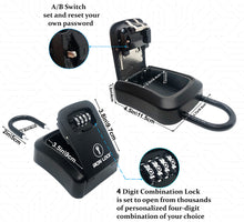 Load image into Gallery viewer, Iron Lock® - Key Lock Box Portable and Wall Mounted with Removable Shackle Indoor Outdoor Waterproof 4 Digit Combination with Resettable Code with A B Switch Key Lockbox for Outside Hold 5 Spare Keys
