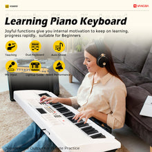 Load image into Gallery viewer, Vangoa Piano Keyboard for Beginners, VGK6101 61 Key Learning Keyboard Piano w/Lighted Keys, Electric Piano Keyboard with 600 Voices &amp; 50 Demos, Stand/Microphone, USB, Record, Split for Students
