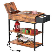 Load image into Gallery viewer, WLIVE Narrow Side Table with Charging Station, End Table for Living Room, Couch Side Table with Fabric Drawer for Bedroon, 11.8‘’W 23.6‘’L 24‘’H, Rustic Brown
