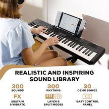 Load image into Gallery viewer, Alesis Melody 61 Keyboard Piano for Beginners with 61 Keys, Speakers, Stand, Bench, Headphones, Tablet/Sheet Music Stand, 300 Sounds and Music Lessons
