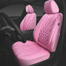 Load image into Gallery viewer, CAR PASS Piping Luxury Leather Two Front Car Seat Covers, Cute Girly Waterproof Anti Slip Seat Covers Compatible with Front Seat Armrests,Universal Fit for Suvs,Vans,Trucks,Airbag Compatible(All Pink)
