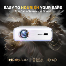 Load image into Gallery viewer, Aurzen EAZZE D1 Smart Projector with WiFi and Bluetooth, Netflix-Officially-Licensed, Auto Focus &amp; Keystone, DoIby Audio, Zoom, Native 1080P Movie, Portable Outdoor Mini Projector, White
