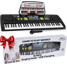 Load image into Gallery viewer, PYLE Digital Piano Kids Keyboard - Portable 61 Key Piano Keyboard, Learning Keyboard for Beginners w/ Drum Pad, Recording, Microphone, Music Sheet Stand, Built-in Speaker- 3 4 5 6 Year Old Girls, Boys
