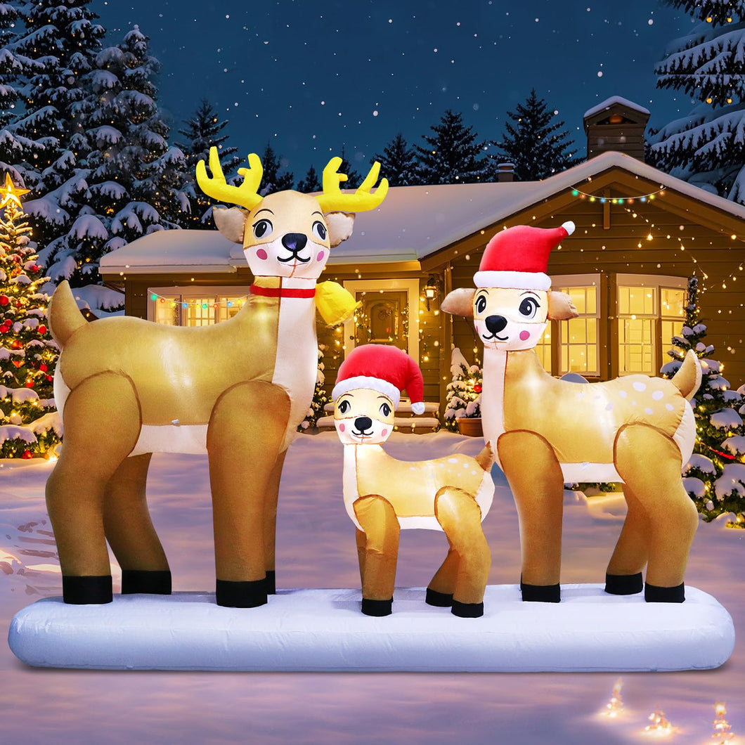 8FT Long Huge Christmas Inflatable Reindeer Family Outdoor Decoration, LED Lights Holiday Blow Up Yard Decoration for Holiday Party Garden Yard Lawn Winter Decor
