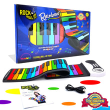 Load image into Gallery viewer, MUKIKIM Rock and Roll It - The Original Rainbow Piano. Roll Up Flexible Piano Keyboard for Kids / Beginners. Portable 49 Keys Silicone Piano Pad. Play-by-Color Songbook Included!
