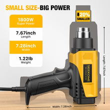 Load image into Gallery viewer, SEEKONE 1800W Heat Gun with LCD Digital Display Compact Design Hot Air Gun Variable Temperature Control 122℉-1202℉（50℃- 650℃）with Memory Function and 4 Nozzles for Crafts, Vinyl Wrap, Shrink Tubing
