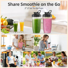 Load image into Gallery viewer, Lampick Smoothie Blender, 1300W Personal Blender for Smoothies, Shakes and Nutrient Extractions with 2pcs BPA-Free 27oz Portable Blender To-Go Bottles
