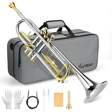 Load image into Gallery viewer, Asmuse Trumpet Instrument Set for Beginner, Bb Standard Student Trumpet with Hard Case, Brass Instruments with Trumpets Cleaning Kit Gloves 7C Mouthpiece
