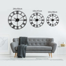 Load image into Gallery viewer, LEIKE Large Wall Clock, Silent, Non-Ticking Metal Wall Clock, Round Modern Wall Decor for Living Room, Bedroom Kitchen and Outdoor, 16-Inch (40cm, Black Roman Number)

