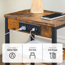 Load image into Gallery viewer, HOOBRO End Table with Charging Station and USB Ports, 3-Tier Nightstand with Adjustable Shelf, Small Side Table for Small Space in Living Room, Bedroom and Balcony, Rustic Brown BF112BZ01
