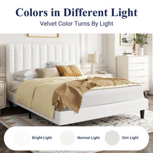 Load image into Gallery viewer, Allewie Full Bed Frame/Velvet Upholstered Bed Frame with Vertical Channel Tufted Headboard/Strong Wooden Slats/Platform Bed Frame/Mattress Foundation/Box Spring Optional/Easy Assembly/White
