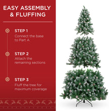 Load image into Gallery viewer, Best Choice Products 6ft Pre-Decorated Holiday Christmas Tree for Home, Office, Party Decoration w/ 1,000 PVC Branch Tips, Partially Flocked Design, Pine Cones, Metal Hinges &amp; Base
