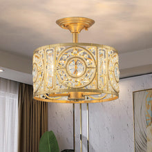 Load image into Gallery viewer, Zicbol Semi Flush Mount Chandelier for Dining Room, 3-Lights Vintage Crystal Round Chandelier, Gold Retro Semi-Flush Mount Ceiling Lights Fixture for Living Room Bedroom Kitchen Hallway Foyer
