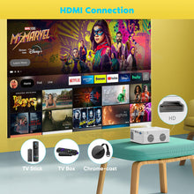 Load image into Gallery viewer, PURSHE Mini Bluetooth Projector, Full HD 1080P Supported Portable Outdoor Movie Projector for iOS, Android, Windows, Compatible with TV Stick/HDMI/Smartphone/PS4/USB [Remote Included]
