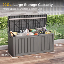 Load image into Gallery viewer, EAST OAK Outdoor Storage Box, 90 Gallon Deck Box, Waterproof Resin Storage Bin for Patio Cushions, Gardening Tools, Lockable, UV Resistant, Grey
