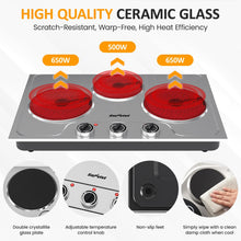 Load image into Gallery viewer, Sunvivi 1800W Triple Burner Portable Electric Ceramic Stove – Knob Control, Indicator Light, Compatible with All Cookware, Ideal for Multiple Cooking Scenarios, Silver
