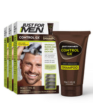Load image into Gallery viewer, Just For Men Mustache &amp; Beard, Beard Dye for Men with Brush &amp; Control GX Grey Reducing Shampoo, Gradual Hair Color for Stronger and Healthier Hair, 4 Fl Oz - Pack of 3 (Packaging May Vary)
