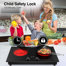 Load image into Gallery viewer, VBGK Electric Cooktop,2400W Electric Stove Top,Countertop and Built-in Hot Plate with Child Safety Lock, Timer, LED touch Knob Control,Overheat Protection,110V 2 Burner Induction Cooktop
