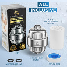 Load image into Gallery viewer, AquaHomeGroup 20 Stage Shower Head Filter with Vitamin C E A for Hard Water - High Output Filter to Remove Chlorine and Fluoride - 2 Replacement Cartridges - Consistent Flow Showerhead Filter
