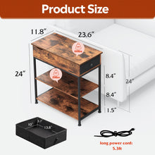 Load image into Gallery viewer, WLIVE Narrow Side Table with Charging Station, End Table for Living Room, Couch Side Table with Fabric Drawer for Bedroon, 11.8‘’W 23.6‘’L 24‘’H, Rustic Brown
