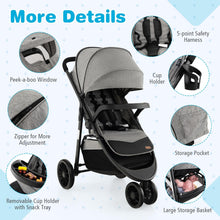 Load image into Gallery viewer, BABY JOY Jogging Stroller, Jogger Travel System with 5-Point Safety Harness, Adjustable Canopy/Backrest/Footrest, Storage Basket &amp; Pocket, Lightweight Baby Stroller for Newborn Toddlers (Gray)
