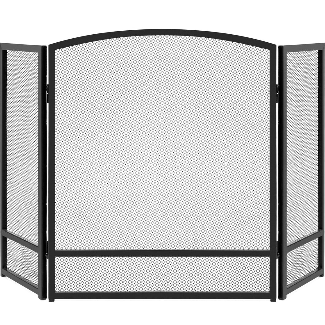 Best Choice Products 47.5x27.25in 3-Panel Simple Steel Mesh Fireplace Screen, Fire Spark Guard Grate for Living Room Home Decor w/Rustic Worn Finish - Black