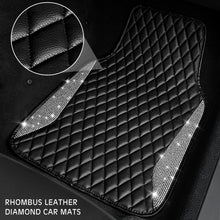 Load image into Gallery viewer, CAR PASS Bling Leather Car Mats Shining Diamond Floor Mats Crystal Rhinestone Sparkly Glitter Carpet Anti-Slip Waterproof Pad Universal Fit Automotive SUV, Sedan, Van, 5pcs Girl Women, Black Silver
