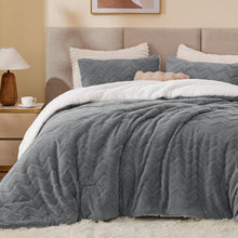 Load image into Gallery viewer, BEDELITE Fluffy Queen Comforter Set - Super Soft Sherpa Grey Comforter for Queen Size Bed, Luxury Warm Bedding Set for Winter, Fuzzy Bed Set 3 Pieces (1 Comforter, 2 Pillowcases)
