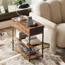 Load image into Gallery viewer, WLIVE Narrow Side Table with Charging Station, End Table for Living Room, Couch Side Table with Fabric Drawer for Bedroon, 11.8‘’W 23.6‘’L 24‘’H, Rustic Brown
