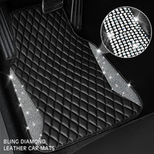 Load image into Gallery viewer, CAR PASS Bling Leather Car Mats Shining Diamond Floor Mats Crystal Rhinestone Sparkly Glitter Carpet Anti-Slip Waterproof Pad Universal Fit Automotive SUV, Sedan, Van, 5pcs Girl Women, Black Silver

