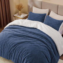 Load image into Gallery viewer, BEDELITE Fluffy Queen Comforter Set - Super Soft Sherpa Navy Comforter for Queen Size Bed, Luxury Warm Bedding Set for Winter, Fuzzy Bed Set 3 Pieces (1 Comforter, 2 Pillowcases)
