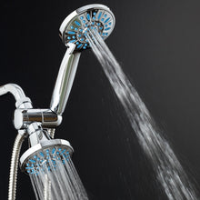 Load image into Gallery viewer, AquaDance Antimicrobial/Anti-Clog High-Pressure 30-Setting Combo Microban Nozzle Protection from Growth of Mold Mildew &amp; Bacteria for Stronger Shower Aqua, Chrome/Wave Blue Jets

