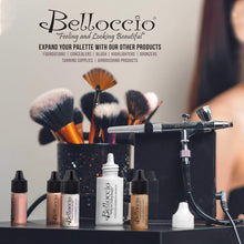 Load image into Gallery viewer, Belloccio Professional Beauty Airbrush Cosmetic Makeup System with 4 Medium Shades of Foundation in 1/4 Ounce Bottles - Kit Includes Blush, Bronzer and Highlighters
