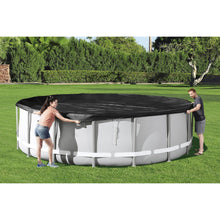 Load image into Gallery viewer, Bestway Round PVC 16 Foot Pool Cover for Above Ground Pro Frame Pools with Drain Holes and Secure Tie-Down Ropes, Black (Cover Only)
