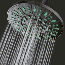 Load image into Gallery viewer, AquaDance 7-inch 6-Setting Rainfall Showerhead with Anti-Microbial Microban Protection from Mold, Mildew, and Bacteria - Clog-Free, Oil-Rubbed Bronze Finish/Coral Green Jets
