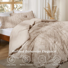 Load image into Gallery viewer, Bedsure Tufted Boho Comforter Set Queen Size - Khaki Boho Bedding Comforter Set, 3 Pieces Farmhouse Shabby Chic Embroidery Bed Set, Gifts for Woman, Soft Jacquard Comforter for All Seasons

