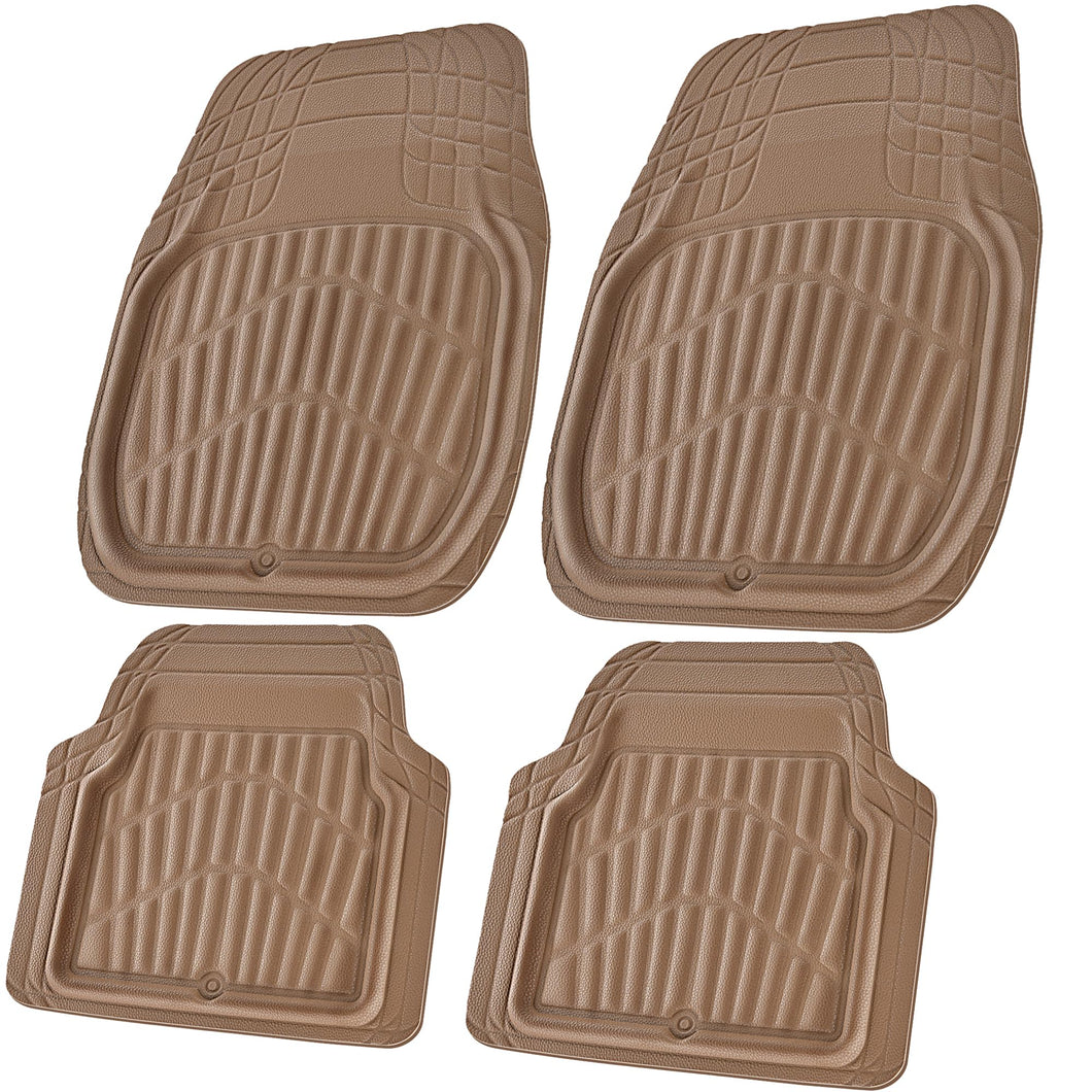 CASS Pass 4 Piece Leather Car Floor Mats -3D Waterproof All Weather, Universal Trim to Fit & Anti-Slip Burr Bottom Safety & Light Easy Clean Install for SUV Truck Auto Sedan Van (Beige)