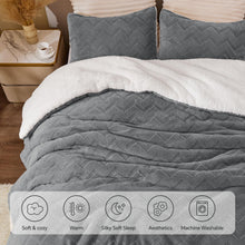 Load image into Gallery viewer, BEDELITE Fluffy Queen Comforter Set - Super Soft Sherpa Grey Comforter for Queen Size Bed, Luxury Warm Bedding Set for Winter, Fuzzy Bed Set 3 Pieces (1 Comforter, 2 Pillowcases)
