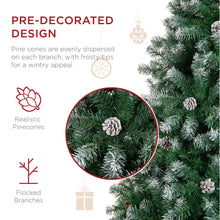 Load image into Gallery viewer, Best Choice Products 4.5ft Pre-Decorated Holiday Christmas Tree for Home, Office, Party Decoration w/ 450 PVC Branch Tips, Partially Flocked Design, Pine Cones, Metal Hinges &amp; Base
