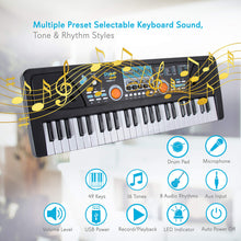 Load image into Gallery viewer, PYLE Electric Piano, Electric Keyboard Piano, Music Keyboard - 49 Keys, Drum Pad, Microphone Included, Portable Design, Record &amp; Playback Mode
