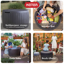 Load image into Gallery viewer, Keter Circa 3-in-1 Outdoor Resin Ottoman Deck Storage Box with 37-Gallon Storage, All-Weather, Easy Assembly, Stylish Patio Table and Seat, Brown
