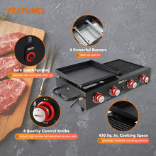 Load image into Gallery viewer, Royal Gourmet GD4002T 4-Burner Tailgater Grill Griddle Combo, Portable Propane Gas Grill and Griddle Combo for Backyard or Outdoor BBQ Cooking, 40,000 BTUs, Black
