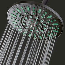Load image into Gallery viewer, AquaDance 7-inch 6-Setting Rainfall Showerhead with Anti-Microbial Microban Protection from Mold, Mildew, and Bacteria - Clog-Free, Oil-Rubbed Bronze Finish/Coral Green Jets
